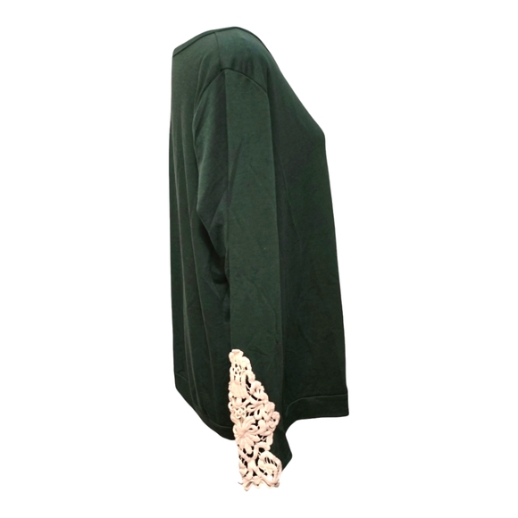 Dark Green Sweater w/Lace on Sleeve - Picture 2 of 3